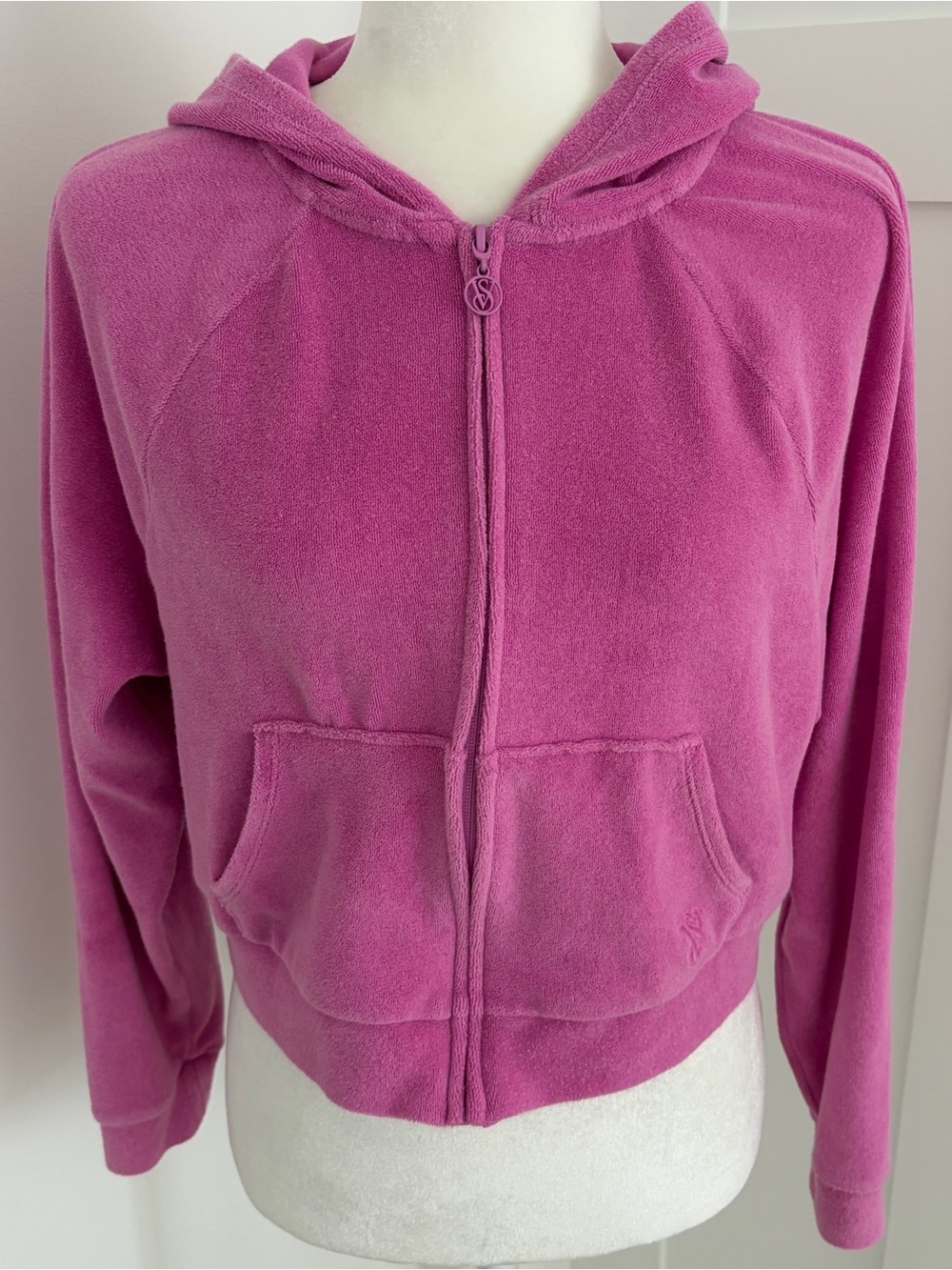 Victoria’s Secret French Terry Cropped Full Zip Hoodie Pink XS Sweatshirt*@17